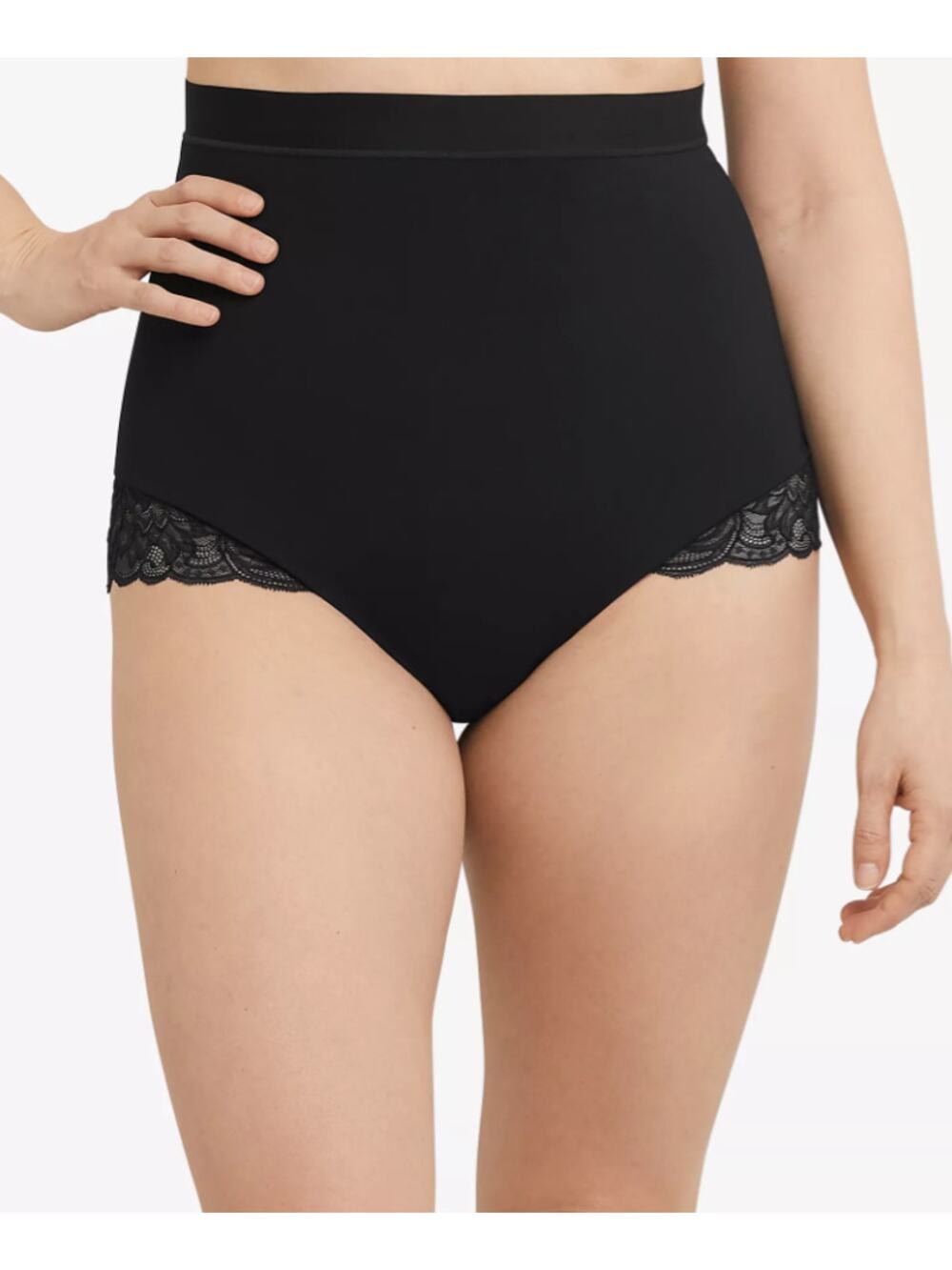 Bali Women's Large Black Eco Lace Firm Control Shaping Brief Shapewear OS8-40